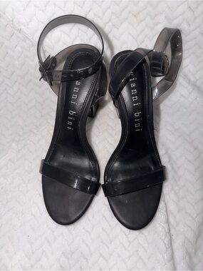 Gianni Bini Black Heeled Sandals with Smoky Clear Ankle Straps